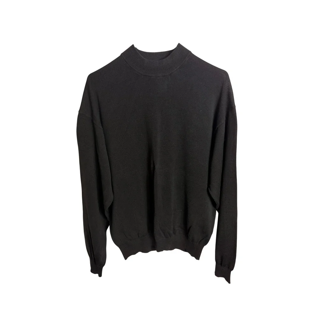 Pronto Uomo Mock Neck Sweater XL Black Silk Cotton Blend Ribbed Trim Minimalist